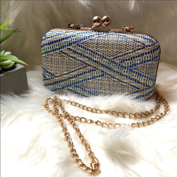 Handbags - Straw Woven Hard Case Box Clutch Crossbody Bag